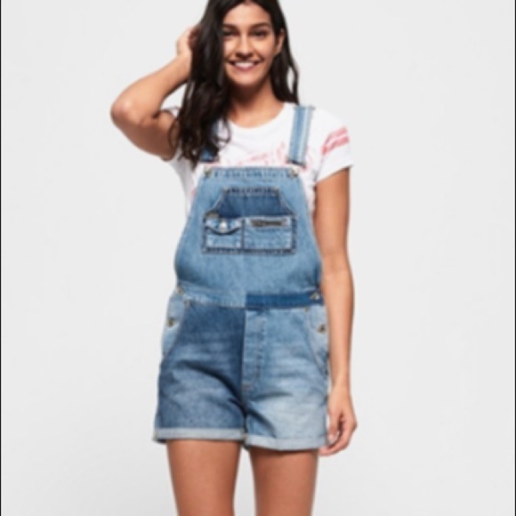 Superdry Denim Cut Off Dunagrees size 2 - Picture 1 of 8